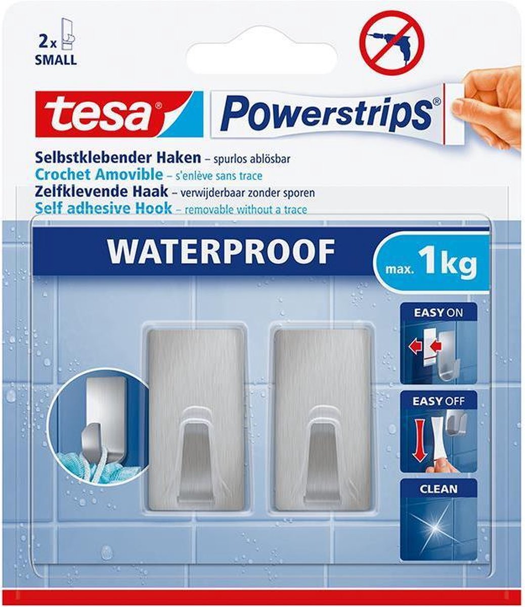 Tesa Steckdosenleisten wasserdichte Haken aus Metall rechteckig 2 Stk