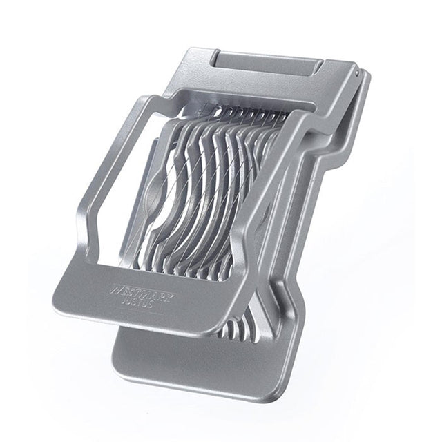 Westmark Eierschneider für runde und ovale Scheiben, einzeln gespannte Schneiddrähte aus Edelstahl, Aluminium Edelstahl, Justus, grau, 10402260
