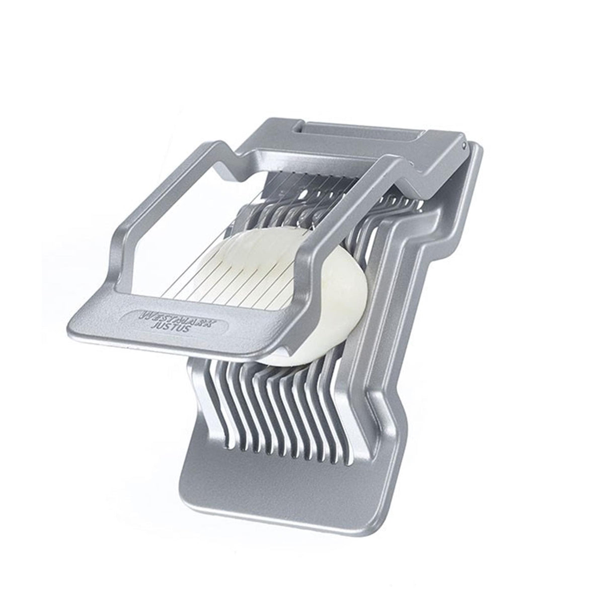 Westmark Eierschneider für runde und ovale Scheiben, einzeln gespannte Schneiddrähte aus Edelstahl, Aluminium Edelstahl, Justus, grau, 10402260
