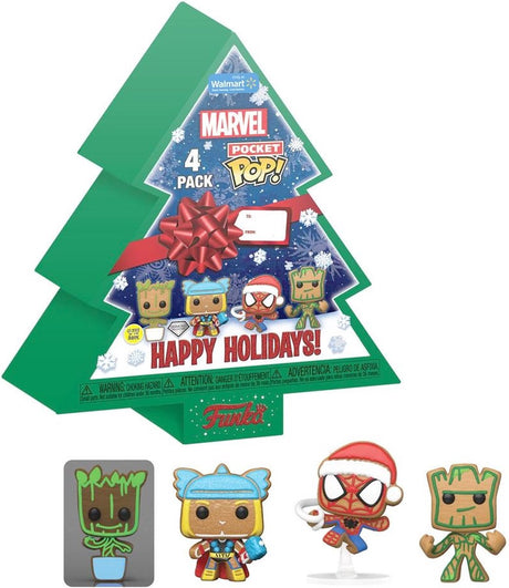 Funko – Marvel Holiday 2022 Pocket Pop! 4er-Pack Baum-Weihnachtsbox 4 cm 3D-Schlüsselanhänger – mehrfarbig