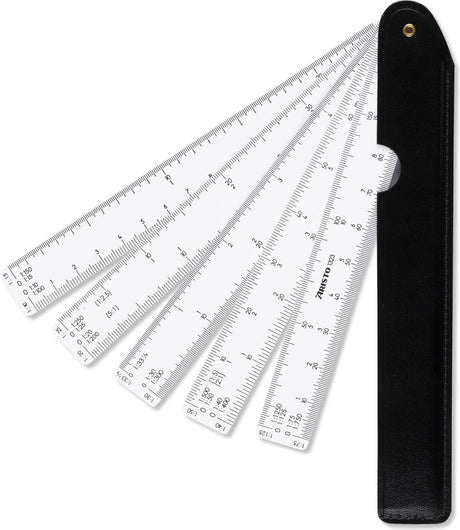 Aristo waaierliniaal - lengte 25cm - 1:10 :15 :20 :25 :30 :33 1 3 :40 :50 :75 :125 - wit kunststof - duurzaam leren omhulsel - ar-1323