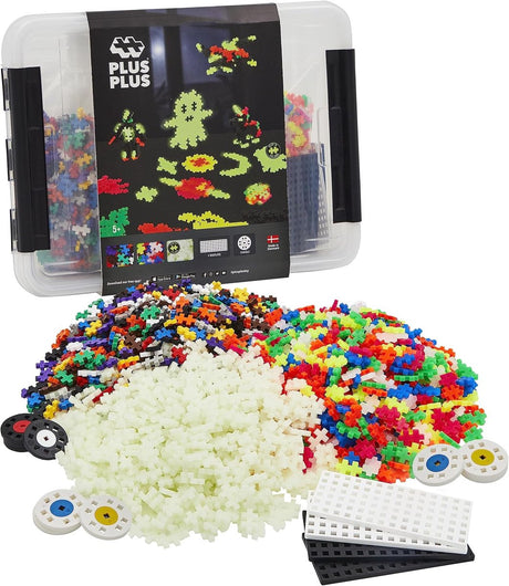 Plus-Plus Glow in the Dark Aufbewahrungsbox Bau- und 2000-teiliges Bauset – 3919 – Bauspielzeug – Konstruktionsspielzeug – Set mit Bausteinen – ab 5 Jahren