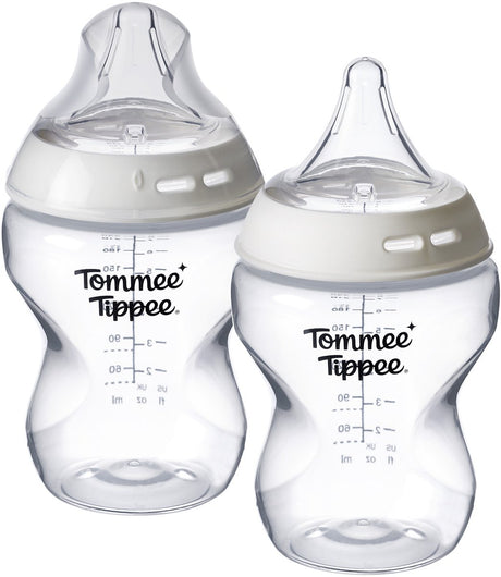 Tommee tippee natural start babyfles en driehoekige deep latch-spenen - set van 2 x 260ml baby flessen - lage toevoersnelheid 0m+