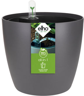 Elho All-in-1 Brussels Round 25 + Swi 24 – Blumentopf mit Wasserzähler – 100 % recycelter Kunststoff – ø 25 cm – Anthrazit