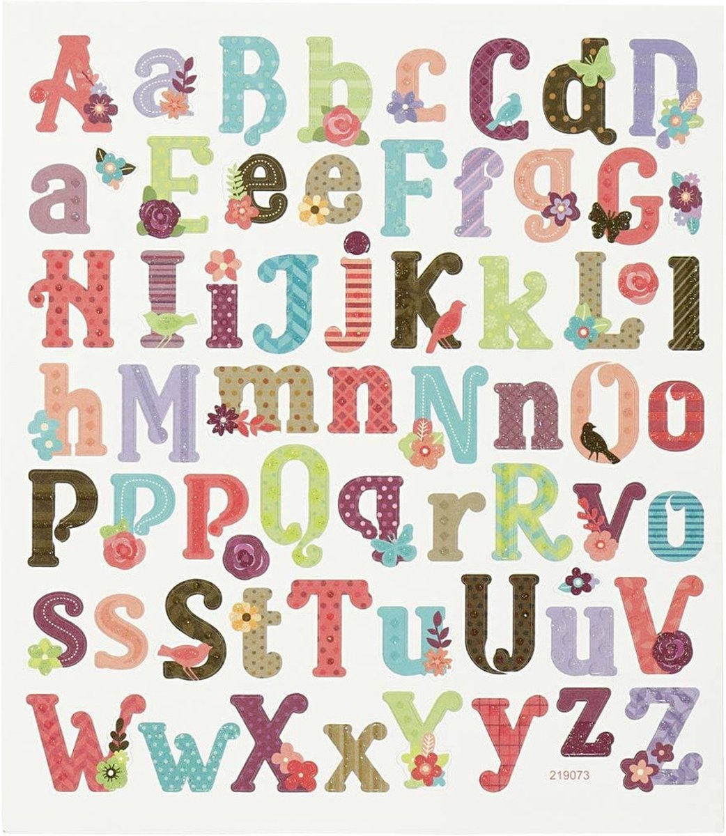 Creativ Company Alphabet-Aufkleber - 59x - farbig - Aufkleberbogen 15 x 16,5 cm - Klebebuchstaben - Hobby-Bastel-Aufkleber