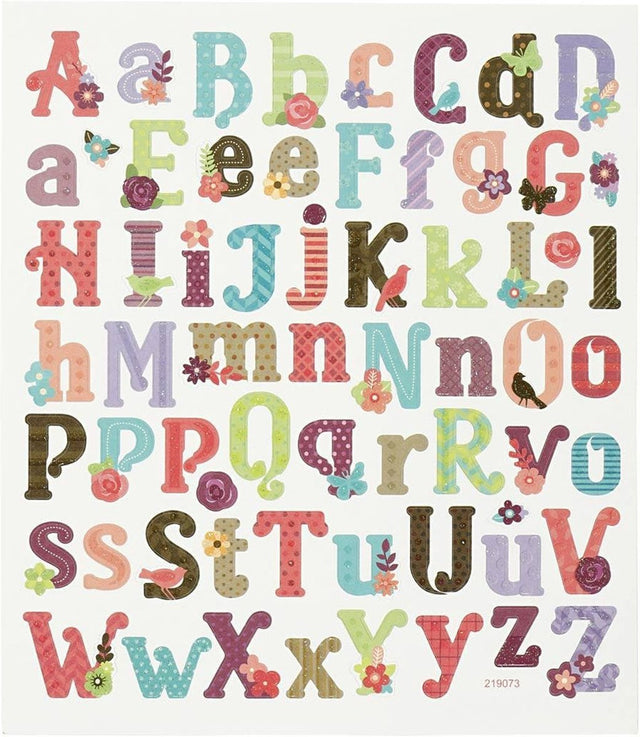Creativ Company Alphabet-Aufkleber - 59x - farbig - Aufkleberbogen 15 x 16,5 cm - Klebebuchstaben - Hobby-Bastel-Aufkleber