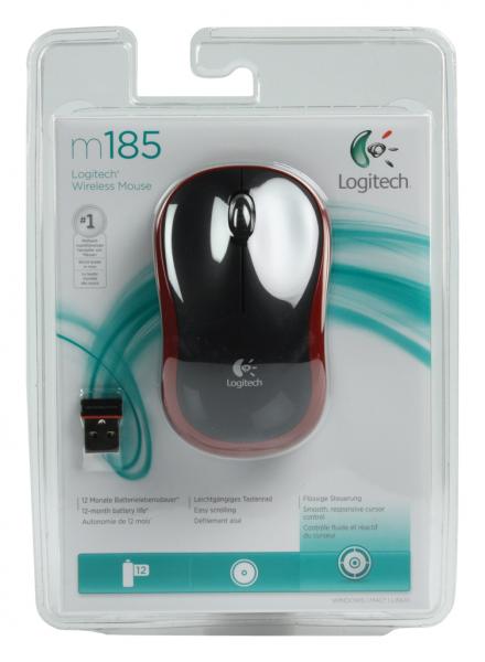 Logitech M185 Wireless Optical Maus Red [RF 2,4 GHz, 1000 DPI, 3-Button, AA, 10 m]