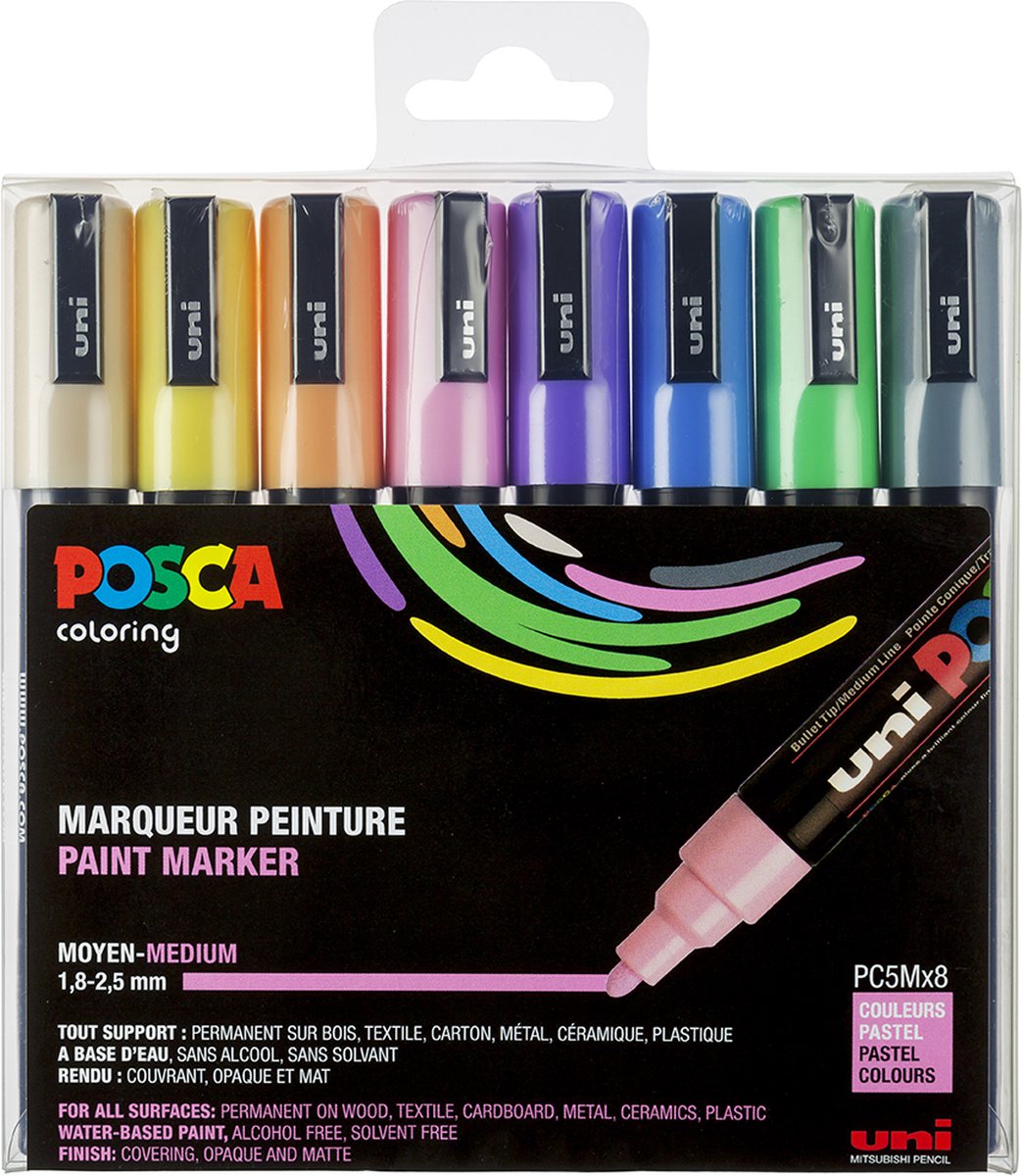 Uni posca stiften pastel colors pc5m 2.5 mm lijn