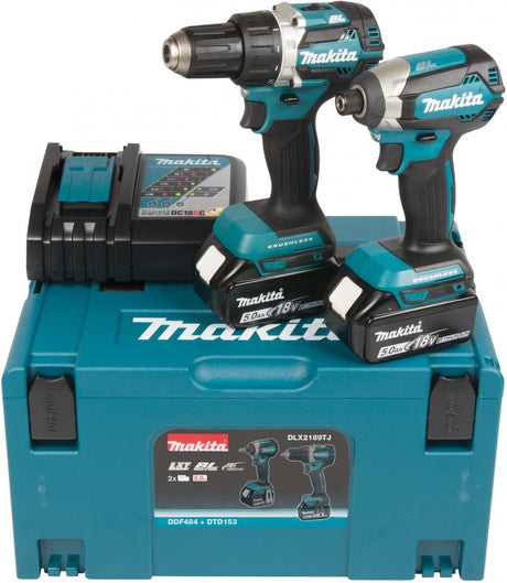 Makita DLX2189TJ 18 V 5,0 Ah Kombi-Set Akku-Bohrschrauber DDF484 und Schlagschrauber DTD153