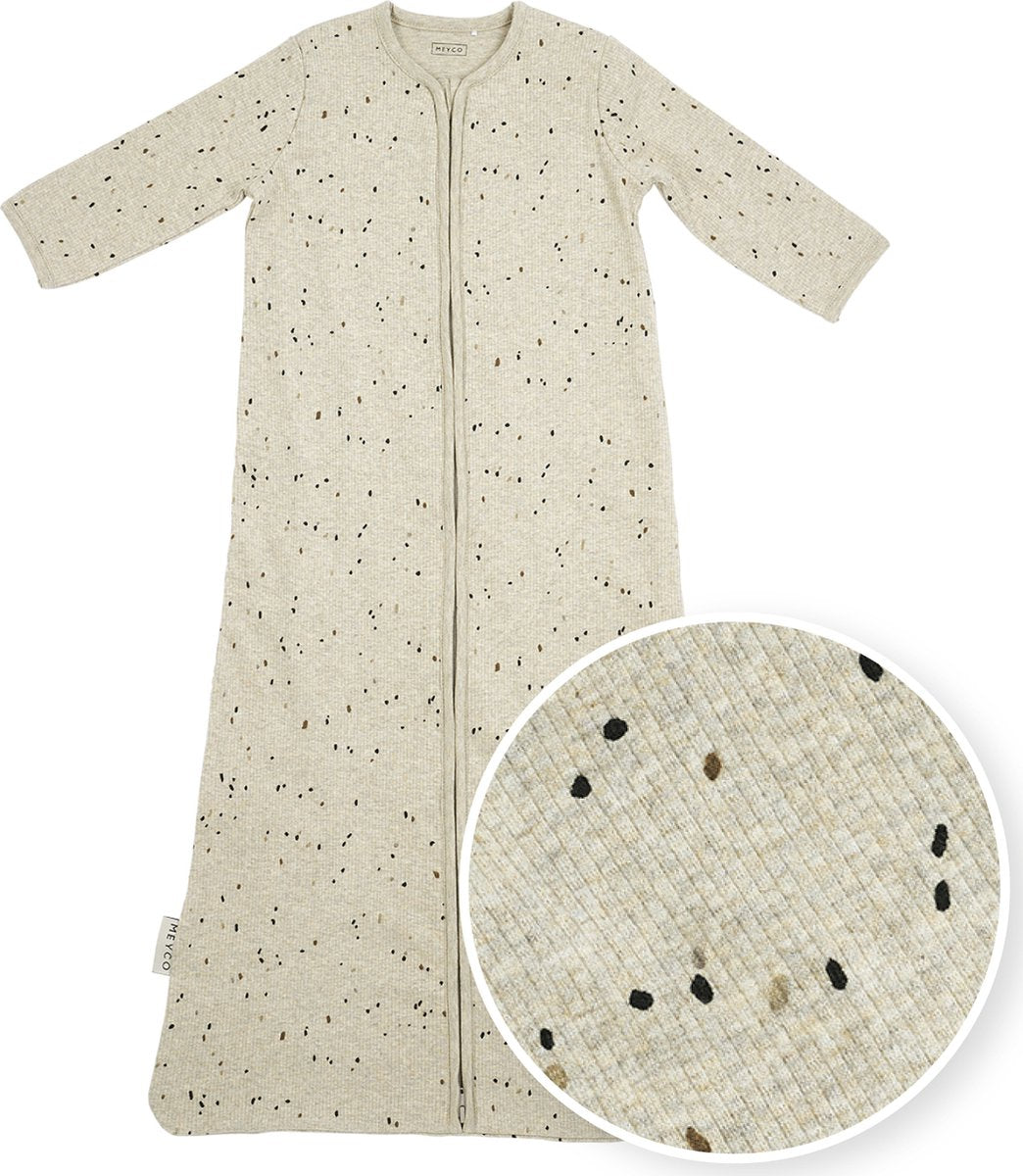 Meyco Baby Rib Mini Spot Babyschlafsack mit Ärmeln – Sand Melange – 70 cm – 1,0 Tog