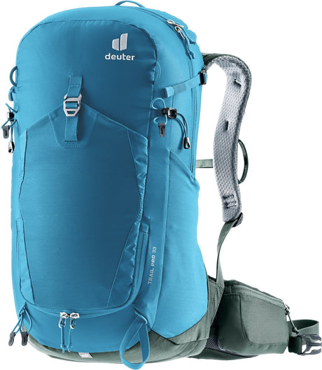 Deuter Trail Pro 33 Trekkingrucksack – Aircontact Trail Pro Tragesystem – 33 Liter – inklusive Regenhülle – Wave-Ivy