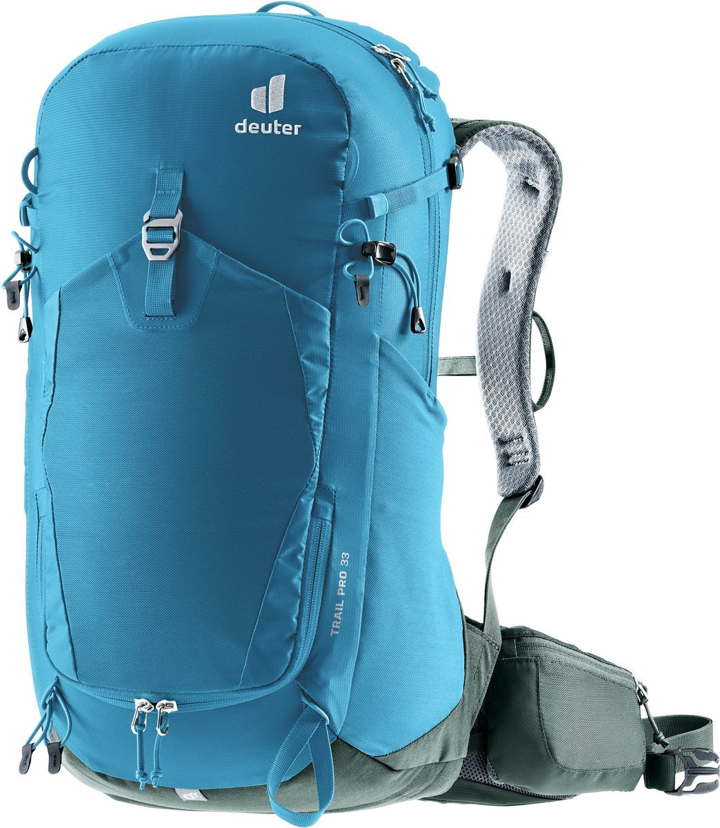 Deuter Trail Pro 33 Trekkingrucksack – Aircontact Trail Pro Tragesystem – 33 Liter – inklusive Regenhülle – Wave-Ivy
