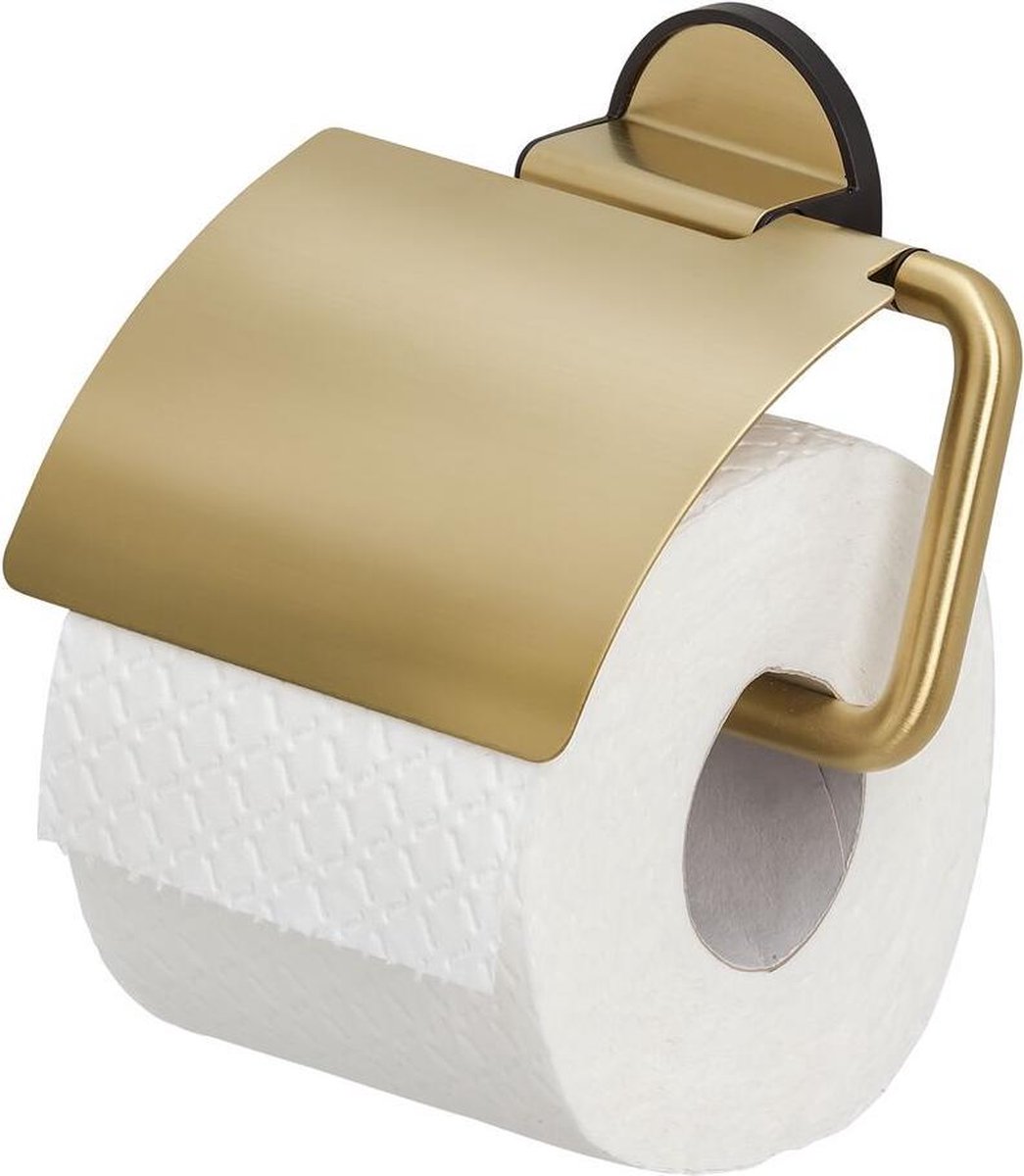 Tiger Tune - Toilettenpapierhalter mit Klappe - Toilettenpapierhalter - ohne Bohren - selbstklebendes 3m-Klebeband - Gold gebürstet schwarz
