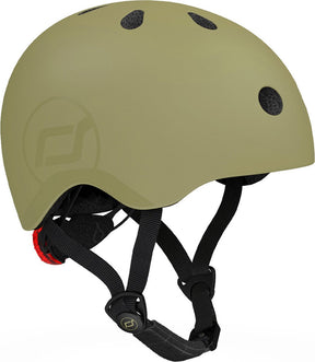 Scoot ride helmet – kinderhelm – s 51-55 cm – led achterlicht – magnetische sluiting – verstelbaar – olive