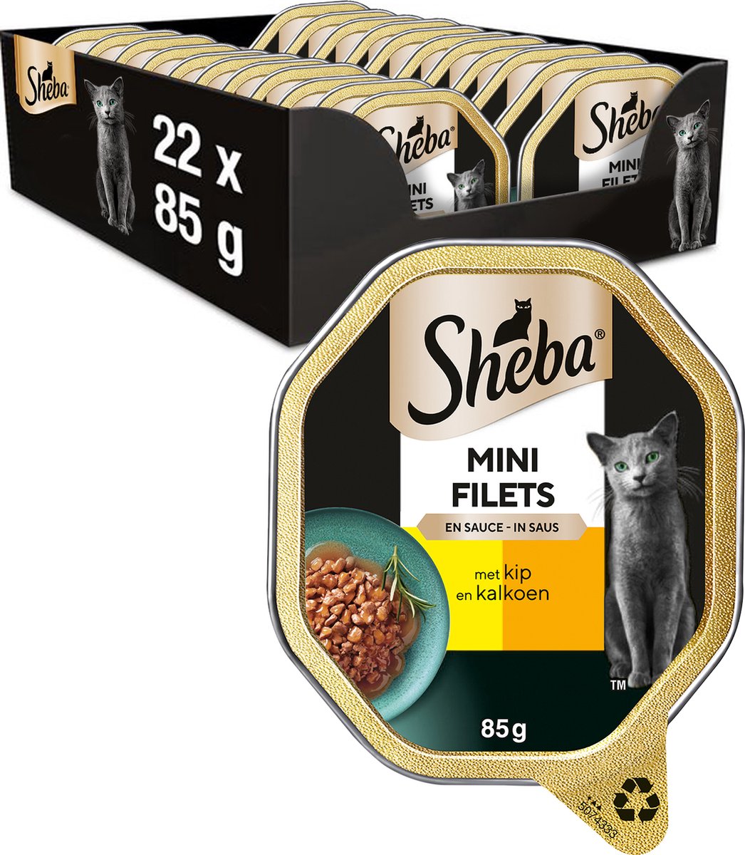 Sheba-Katzenfutter – Mini-Filets – Hähnchen-Truthahn in Soße – Dosen 22 x 85 g