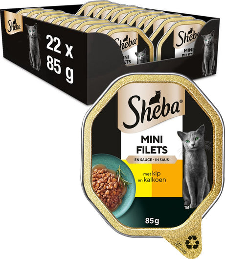 Sheba-Katzenfutter – Mini-Filets – Hähnchen-Truthahn in Soße – Dosen 22 x 85 g