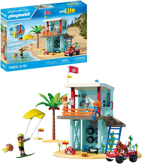 Playmobil | vakantie op het strand | reddingstoren met strandbuggy | speelgoed vanaf 4 jaar | cadeau voor kinderen | stimuleert creativiteit avontuurlijkheid | strand- avontuur met figuren voertuig | 71903
