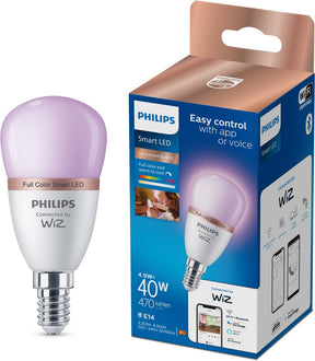 Philips smart lighting - led-lamp - e14 fitting - rgb - gekleurd en instelbaar wit licht - dimbaar - 40w - kogellamp: p45 - wifi