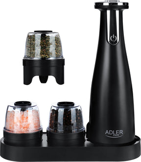 Adler - Gewürzmühlen-Set aus Edelstahl - 150 ml - USB wiederaufladbar - Schwarz
