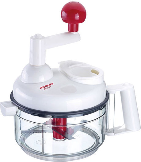 Westmark manuelle 9-in-1-Küchenmaschine, inkl. 11 Zubehörteile, Edelstahl-Kunststoff, mehrfarbig, weiß transparent rot, 97142260
