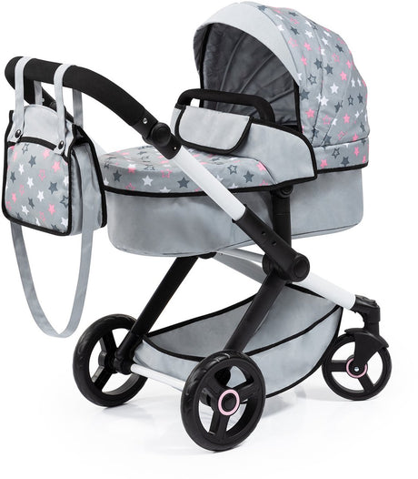 Bayer Design - Kombi-Puppenwagen XEO, Tasche, Grau, Rosa, Sterne