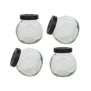 No brand Gewürzglas Glas 4 Stück Deckel mattschwarz 175 ml | 6 Stück