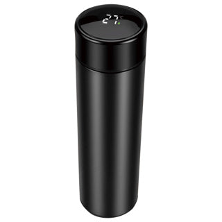 No brand Thermosflasche Edelstahl schwarz 450 ml mit Thermometer und Teefilter | 4 Stück