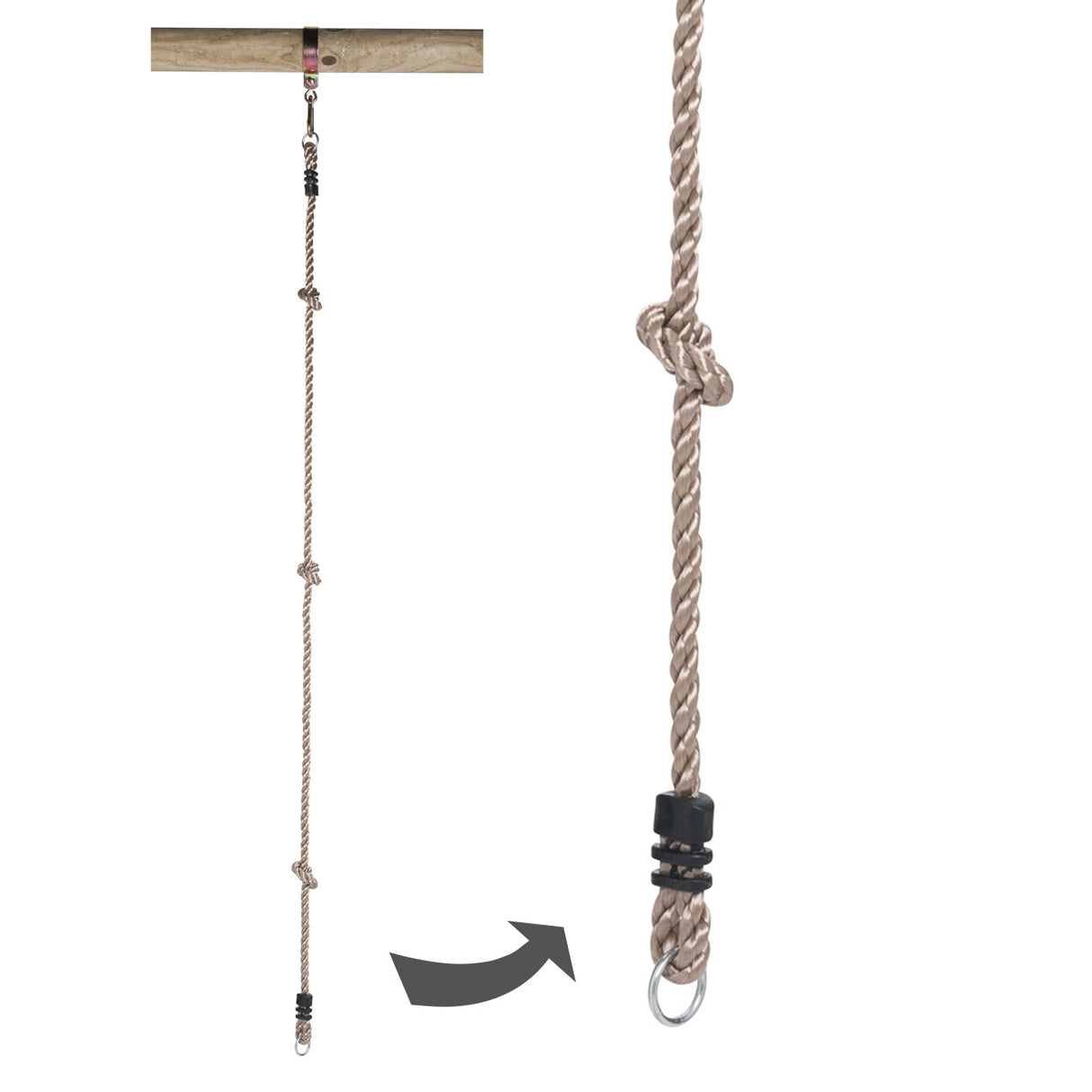Swinging Climbing Seil mit 2 Ringen, 190 cm