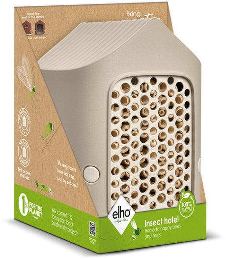 Elho gemütliches Insektenhotel 18 cm – geeignet für Insekten und Bienen – 100 % recycelter Kunststoff – L17,6 x B18 x H23 cm – Pilzbeige