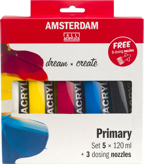 Bruynzeel Amsterdam Standard Series Acrylfarben-Primärset 120 ml, 5-tlg. + 3 Dosierstutzen