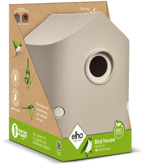 Elho gemütliches Vogelhaus 18 cm – Vogelhaus für Garten oder Balkon – geeignet für mehr als 11 Arten – 100 % recycelter Kunststoff – L 17,6 x B 18 x H 23 cm – Pilzbeige