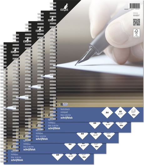 Kangaro schrijfblok - a4 - met lijn - spiraal - 60 grams - 200 pagina's - 5 stuks - k-5504-sp-5