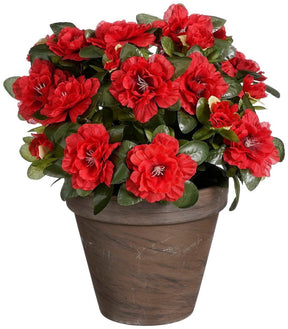 Mica decorations azalea kunstplant in bloempot stan - h31 x ø26 cm - rood