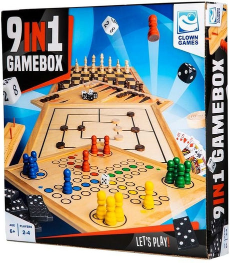 Clownspiele 9-in-1-Spielbox aus Holz