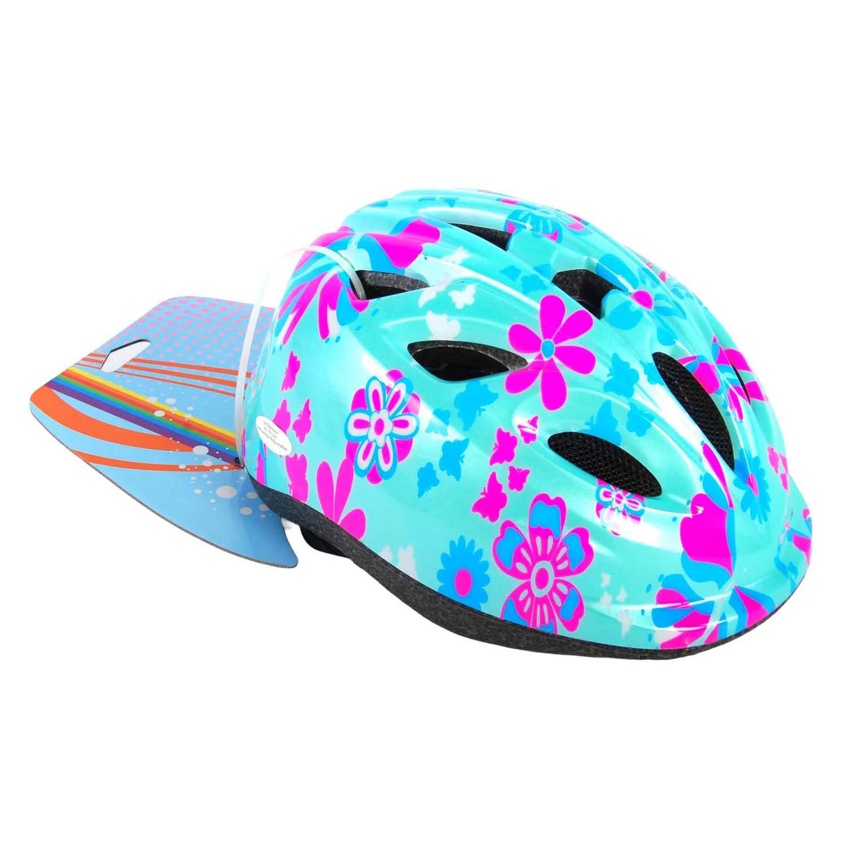 Volare Kinderfahrradhelm – XS – blaue rosa Blumen – 47–51 cm – extra kleines Modell