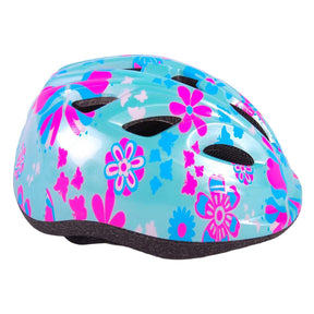 Volare Kinderfahrradhelm – XS – blaue rosa Blumen – 47–51 cm – extra kleines Modell