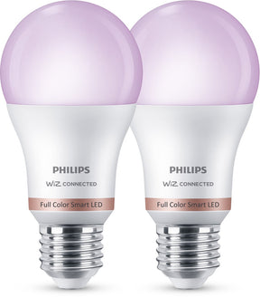Philips smart lighting - led lamp - gekleurd en instelbaar wit licht - rgb - dimbaar - 2 pack - e27 fitting - standaard lampvorm: a60 - 100w - werkt met de wiz app - wifi