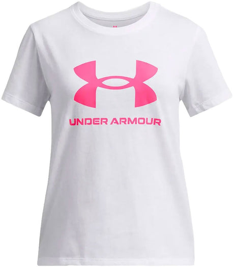 Under Armour UA Big Logo SS Unisex-Sportshirt – Weiß – Pink