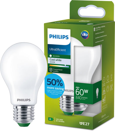 Philips led philips ultra efficient led lamp mat - 60 w - e27 - koelwit licht