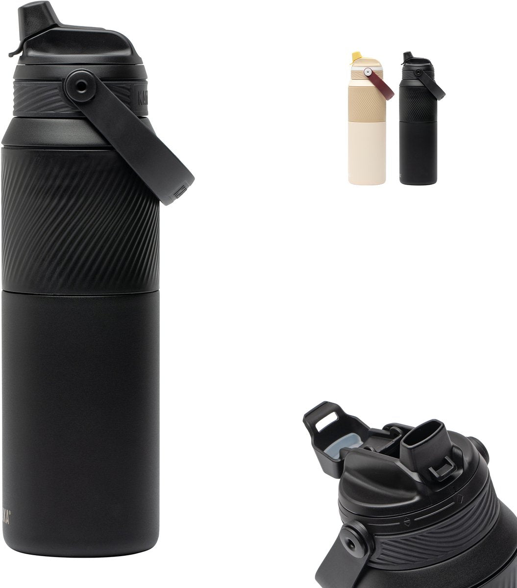 Kambukka Dupla isolierte Trinkflasche 1000 ml – 2-in-1-Wasserflasche – 100 % auslaufsicher – schwarzer Rabe