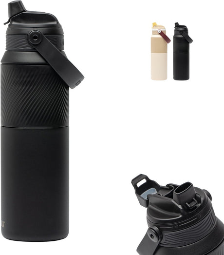 Kambukka Dupla isolierte Trinkflasche 1000 ml – 2-in-1-Wasserflasche – 100 % auslaufsicher – schwarzer Rabe