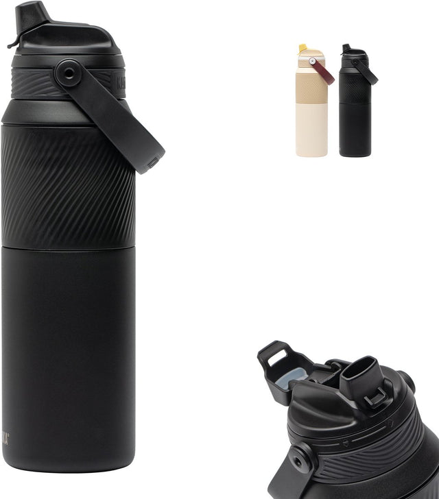 Kambukka Dupla isolierte Trinkflasche 1000 ml – 2-in-1-Wasserflasche – 100 % auslaufsicher – schwarzer Rabe