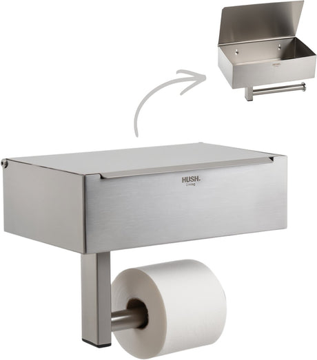 Hush. living hush living toiletrolhouder met opbergbakje - wandmontage - inclusief bevestigingsmateriaal - geborsteld staal - rvs