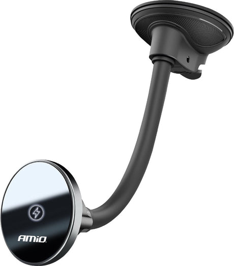 Amio magnetischer Telefonhalter mit 15-W-Qi-Wireless-Ladegerät und MagSafe – verstellbarer Arm und Saugnapf, schwarz