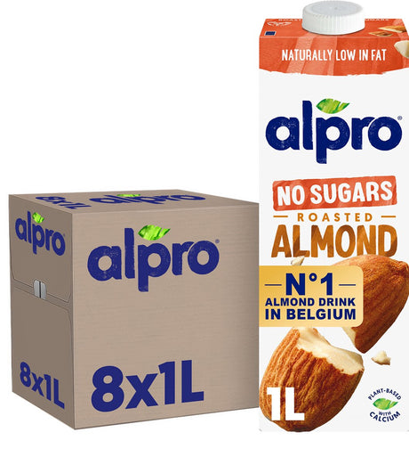 Alpro Mandeldrink ohne Zucker – ungesüßte Mandelmilch – pflanzlich – Röstgeschmack – 8 x 1l