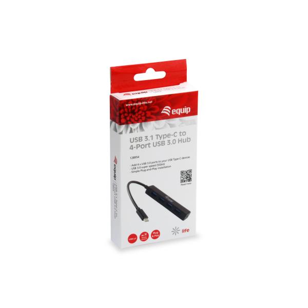 Equip 128954 4-Port-USB-Hub, USB 3.2 Gen 1 Typ-C -> USB 3.2 Gen 1 Typ-A, 5000 Mbit/s, Schwarz