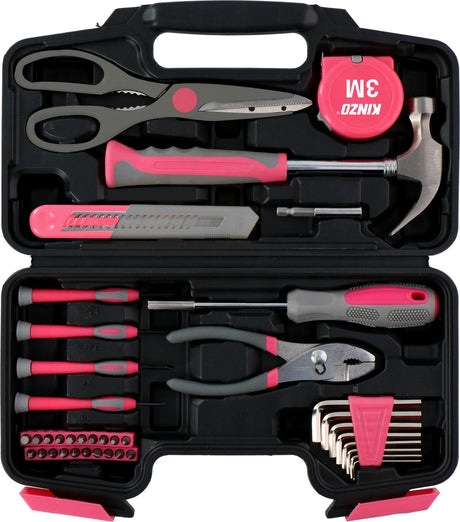 Kinzo Werkzeugset 39-teilig – für den Hausgebrauch – rosa