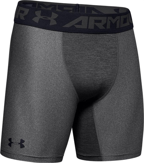 Under Armour UA HG Armour Shorts – Graue Herren-Sporthose – Carbon Heather – Schwarz
