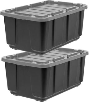 Iris utility opbergbox - 100l - extra sterk - stapelbaar - met deksel - kunststof - zwart grijs - set van 2