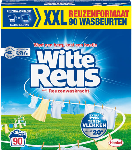 Weißes Riesenwaschmittel in Pulverform – Weiße Wäsche – 90 Waschgänge – Großpackung